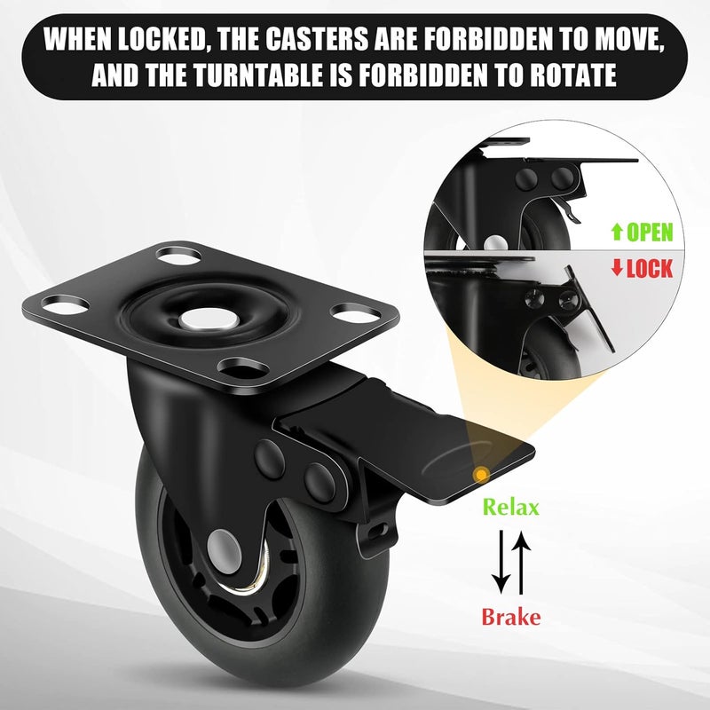 Apllamo 3" Casters Set of 4 ，4 Heavy Duty Quiet Casters, Max Load 2000LBS. Suitable to do Soft Wheels for cart, Glide Quietly and Protect The Floor, casters Set of 4 Heavy Duty. - Image 4